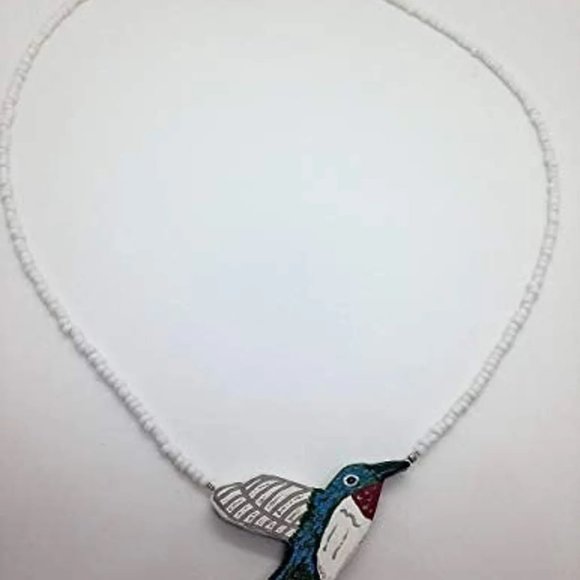 Wooden beaded Hummingbird necklace handmade handcrafted - Picture 5 of 6